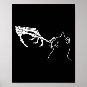 Affiche Amoureux des chats noir squelette main boop drôle