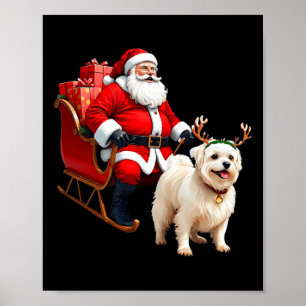 Affiche Amoureux des chiens animal Père Noël Sleigh Maltes