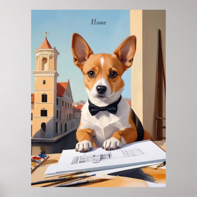 Affiche Amoureux des chiens de Charming Corgi Architect (Devant)