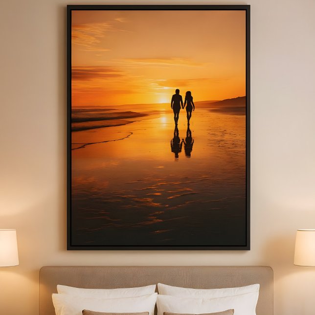 Affiche Amoureux du coucher de soleil - Silhouette de plag (Créateur téléchargé)