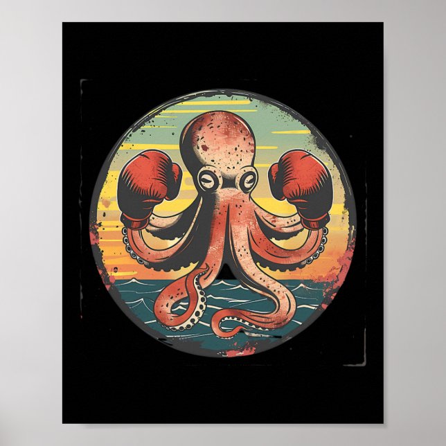 Affiche Amoureux du poulpe de boxe créature de mer océan B (Devant)
