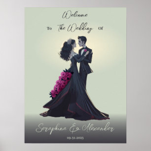 Affiche Amoureux romantiques gothiques Mariage élégant Acc