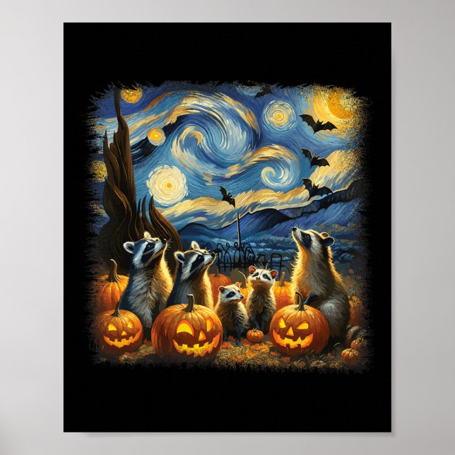 Affiche &amp; Possum Halloween Automne Van Gogh Starry Nui (Devant)