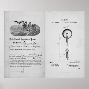 Affiche Ampoule incandescente par Thomas Edison Patent