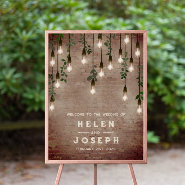 Affiche Ampoules vintages brique rustique Mariage 20x28 (Créateur téléchargé)