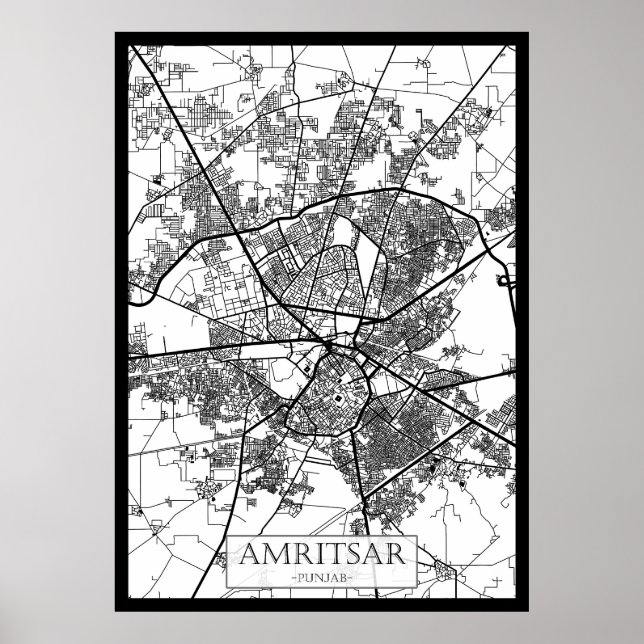 Affiche Amritsar Punjab City Map (Devant)