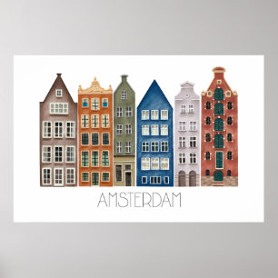 Affiche Amsterdam Canal Illustrated Art Print