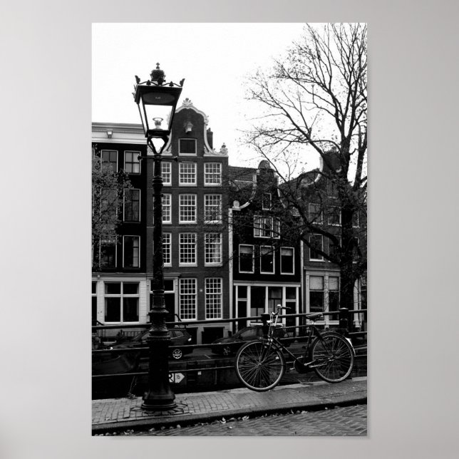 Affiche Amsterdam Canal Photo noir et blanc (Devant)