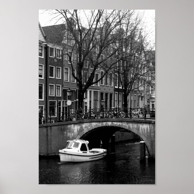 Affiche Amsterdam Canal Photo noir et blanc (Devant)