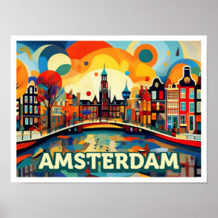 Affiche Amsterdam City Pays-Bas coloré artistique