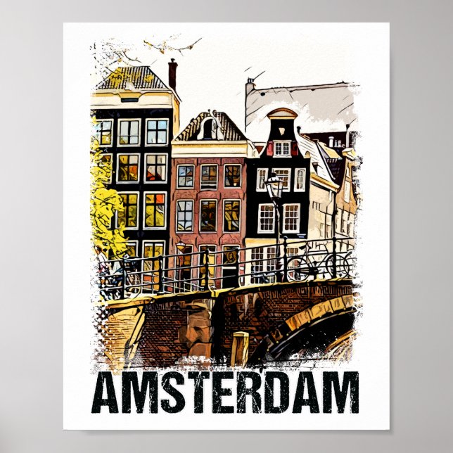 Affiche Amsterdam City Streets Art Vintage voyage (Devant)