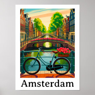 Affiche Amsterdam Hollande Canal Ville Voyage Vintage