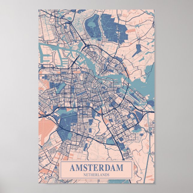 Affiche Amsterdam Netherlands Breezy City Map Travel (Devant)