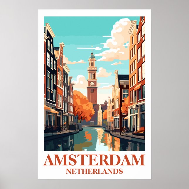 Affiche Amsterdam Netherlands Canal Vintage Travel Art (Devant)