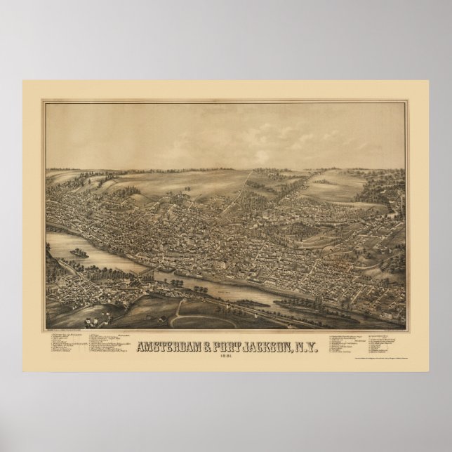 Affiche Amsterdam, NY Carte panoramique - 1881 (Devant)