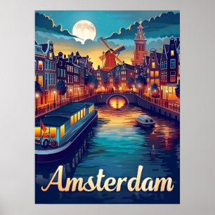 Affiche Amsterdam par nuit