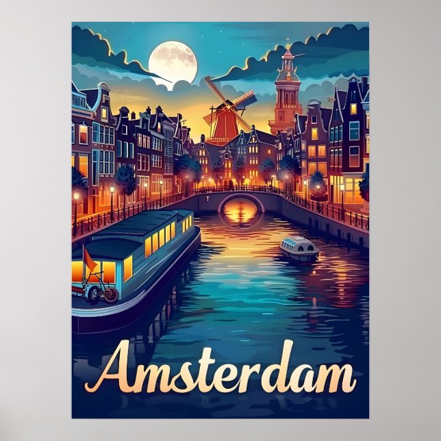 Affiche Amsterdam par nuit (Devant)