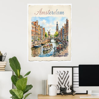 Affiche Amsterdam Pays-Bas aquarelle