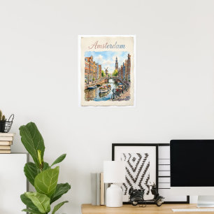 Affiche Amsterdam Pays-Bas aquarelle