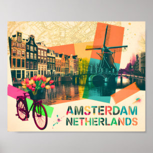Affiche Amsterdam Pays-Bas Canal Art de voyage Pop Vintage