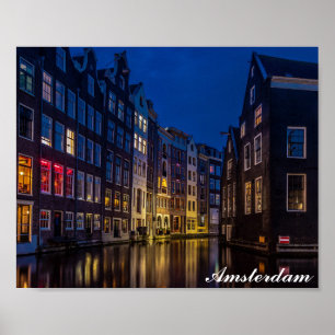 Affiche Amsterdam Pays-Bas Canal Homes Lumières de nuit
