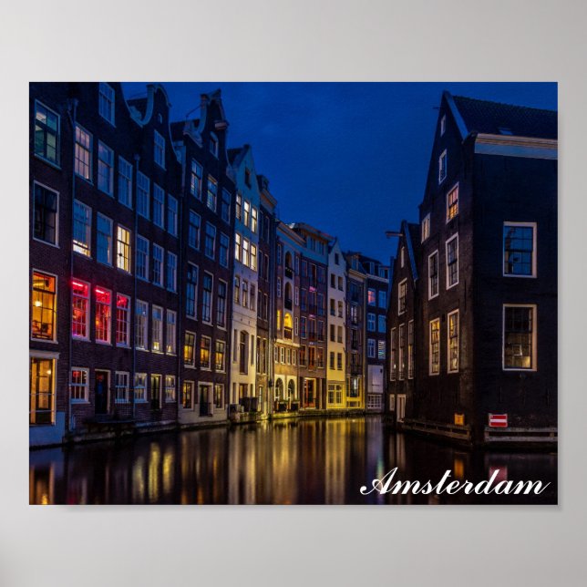 Affiche Amsterdam Pays-Bas Canal Homes Lumières de nuit (Devant)