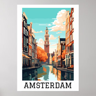 Affiche Amsterdam Pays-Bas Canal Travel