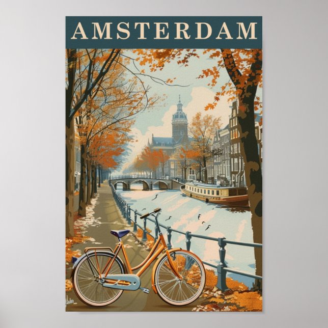 Affiche Amsterdam Pays-Bas célèbre Vintage voyage Place (Devant)