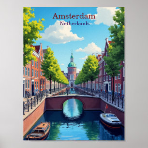 Affiche Amsterdam Pays-Bas Illustration Gouache Voyage