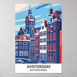 Affiche Amsterdam Pays-Bas Monument Voyage Rétro