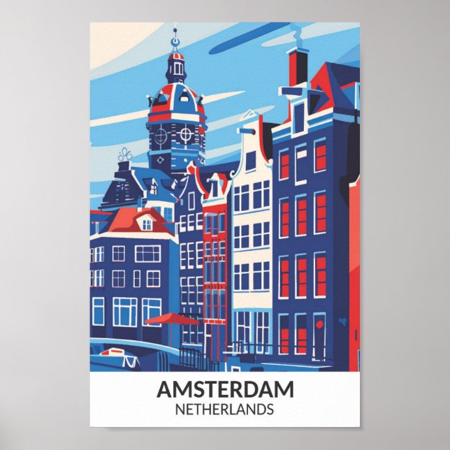 Affiche Amsterdam Pays-Bas Monument Voyage Rétro  (Devant)
