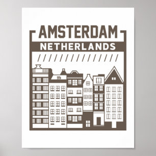 Affiche Amsterdam Pays-Bas Paysage Urbain Vintage