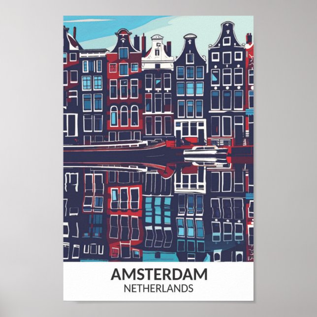 Affiche Amsterdam Pays-Bas Retro Artwork Travel (Devant)