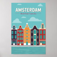 Amsterdam Pays-Bas Travel Art Vintage