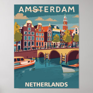 Affiche Amsterdam Pays-Bas Vintage célèbre Travel Place