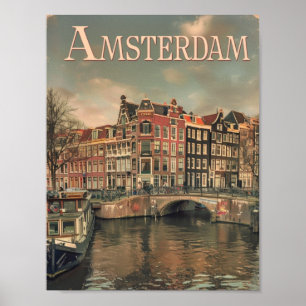 Affiche Amsterdam Pays-Bas Vintage célèbre Travel Place