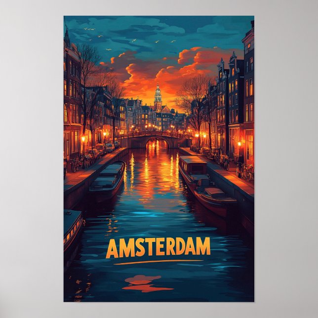 Affiche Amsterdam Pays-Bas Voyage d'illustrations Vintages (Devant)
