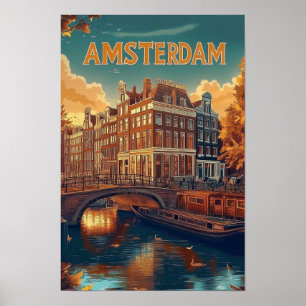 Affiche Amsterdam Pays-Bas Voyage d'illustrations Vintages