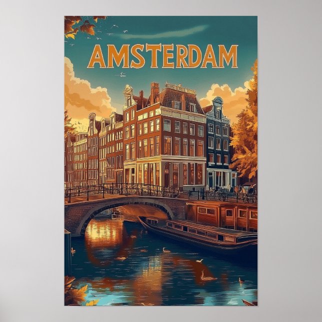 Affiche Amsterdam Pays-Bas Voyage d'illustrations Vintages (Devant)