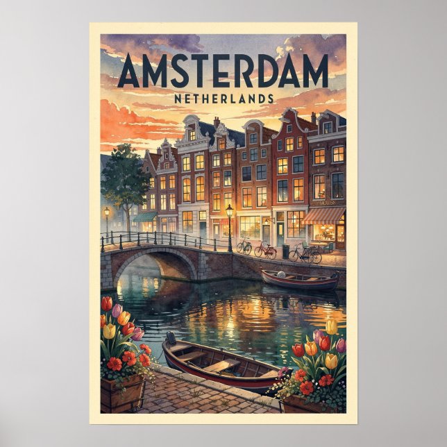 Affiche Amsterdam Pays-Bas Voyage Rétro (Devant)