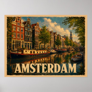Affiche Amsterdam Pays-Bas Voyage Rétro