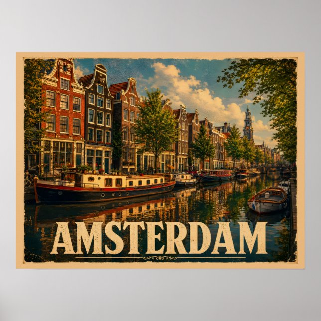 Affiche Amsterdam Pays-Bas Voyage Rétro (Devant)