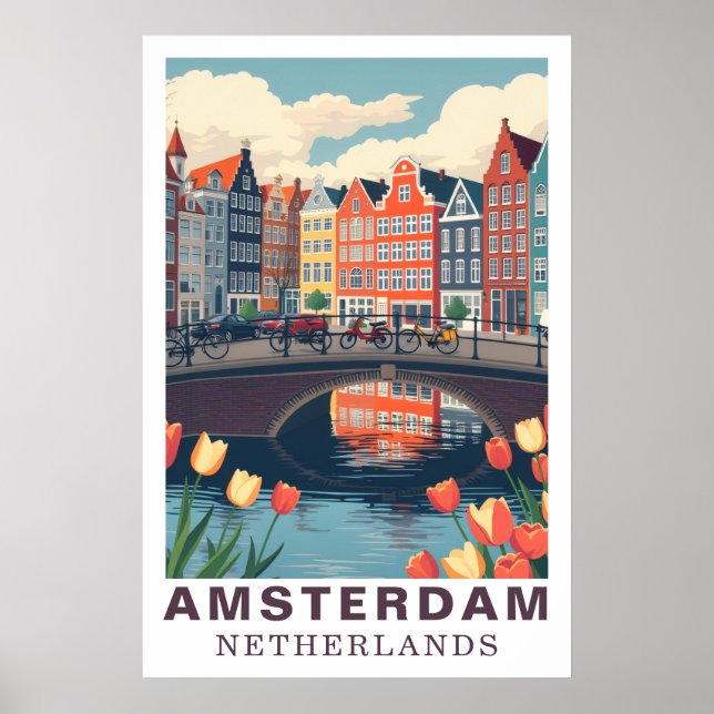 Affiche Amsterdam Pays-Bas Voyage Vélos Tulipe (Devant)