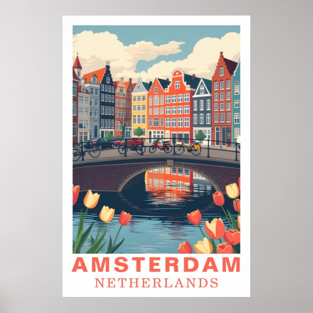 Affiche Amsterdam Pays-Bas Voyage Vélos Tulipe (Devant)