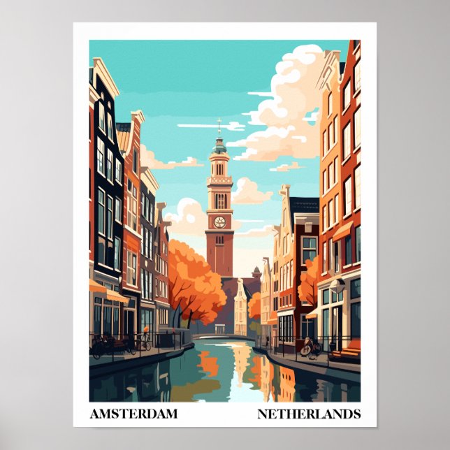 Affiche Amsterdam Retro Illustration Travel (Devant)