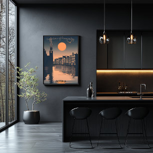 Affiche Amsterdam Sunset - Réflexions sur le canal Silhoue