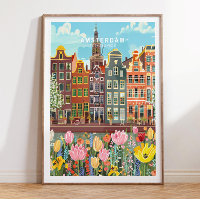 Amsterdam Travel Poster, Amsterdam Pays-Bas