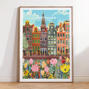 Affiche Amsterdam Travel Poster, Amsterdam Pays-Bas