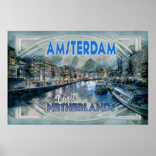 Affiche Amsterdam, Visit Pays-Bas, de la série Visit..