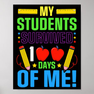 Affiche Amusant 100ème Jour D'École Mon Étudiant A Survécu